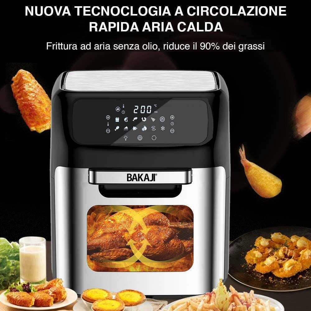 Forno Friggitrice Aria Calda 12Lt Digitale 1800W Frigge Cuoce Senza Olio Silver