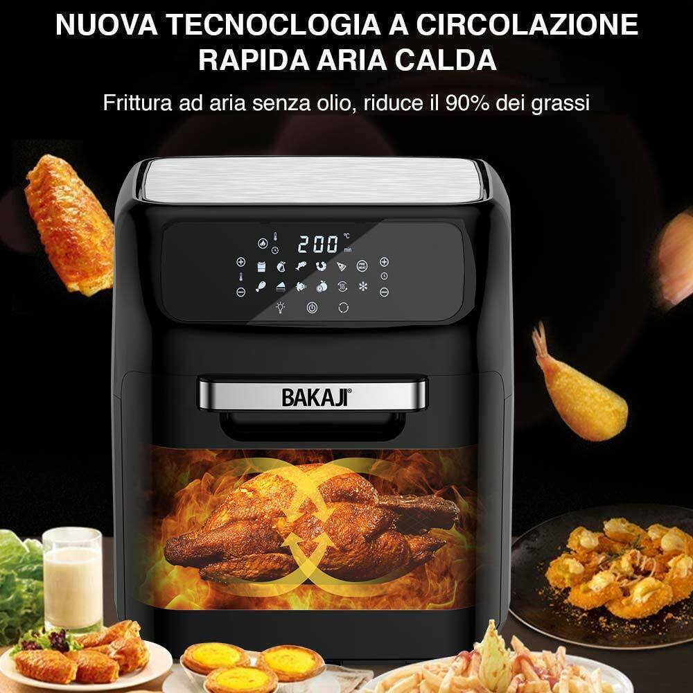 Forno Friggitrice Ad Aria Calda 12Lt Digitale 1800W Frigge Cuoce Senza Olio Nero