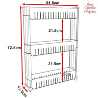 Carrello Carrellino Slim Salvaspazio Cucina Bagno Ripostiglio 3 Ripiani e 4Ruote