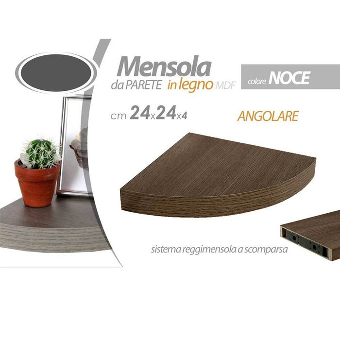 Mensola Parete Angolare Scaffale Ripiano ad Angolo in Legno MDF Noce 24x4cm