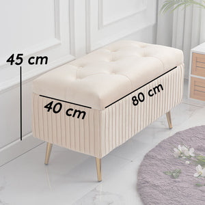 Pouf Contenitore Panca in Velluto Rettangolare Morbido Capiente Divanetto Beige