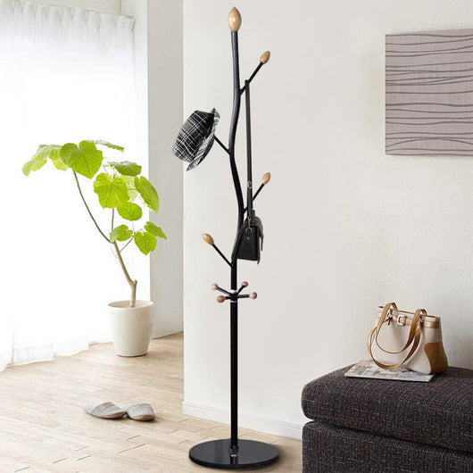 Attaccapanni Appendiabiti Piantana Forma Albero Metallo 8 Ganci Nero 38x38x175cm