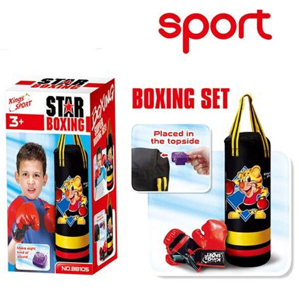 SET BOXE PUGILATO PER BAMBINI CON SACCO DA APPEDERE GUANTONI ED EFFETTI SONORI