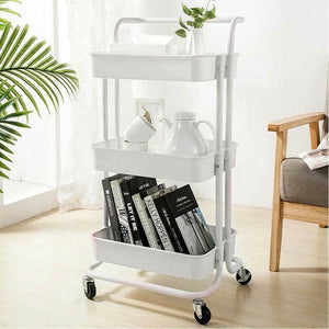 Carrello Trolley Cucina in Metallo 3 Ripiani 43x36x85 4 Ruote Salvaspazio Bianco