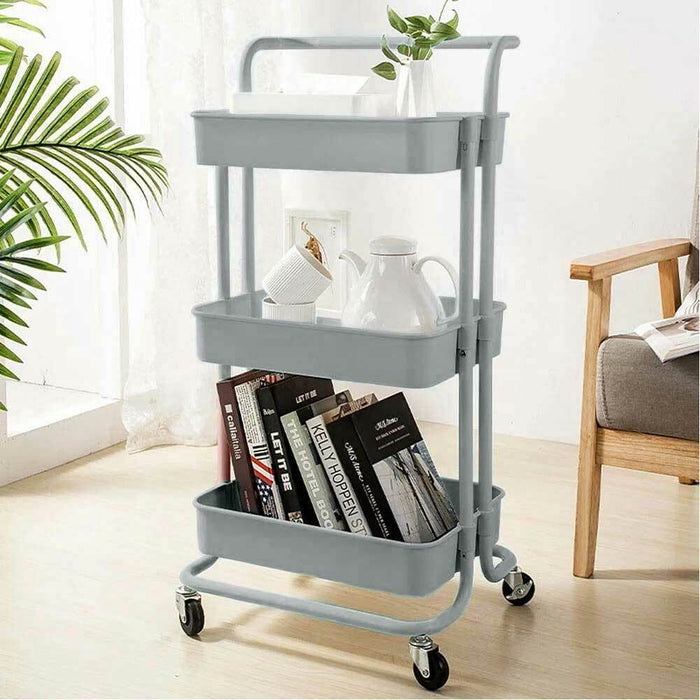 Carrello Trolley Cucina in Metallo 3 Ripiani 43x36x85 4 Ruote Salvaspazio Grigio