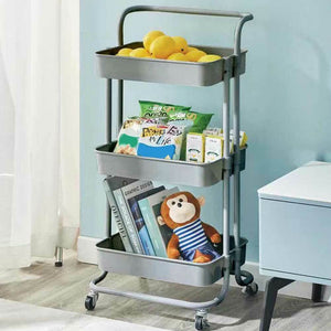 Carrello Trolley Cucina in Metallo 3 Ripiani 43x36x85 4 Ruote Salvaspazio Grigio