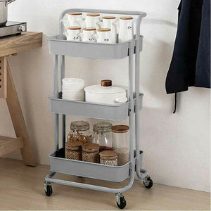 Carrello Trolley Cucina in Metallo 3 Ripiani 43x36x85 4 Ruote Salvaspazio Grigio