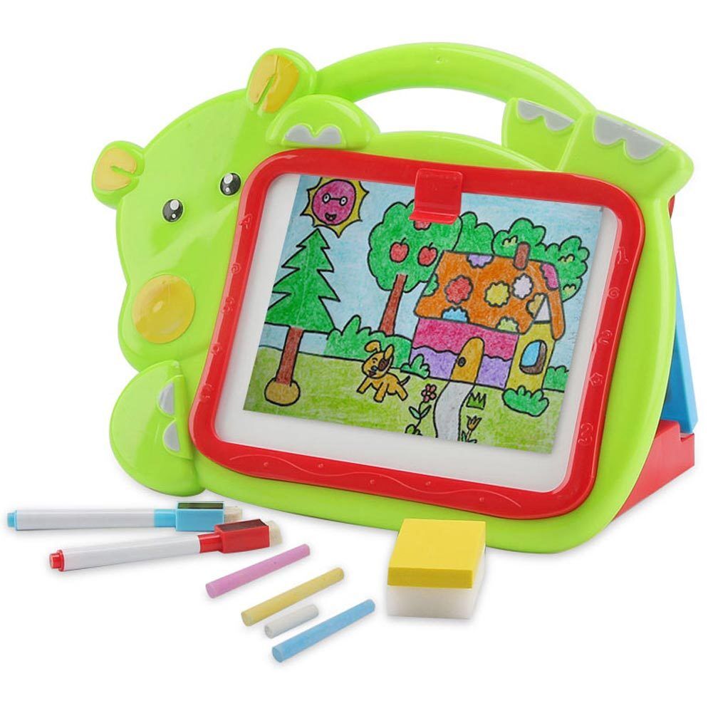 Lavagna Lavagnetta Per Bambini Hippo 2in1 Con Gessetti Cassino Pennarelli Verde