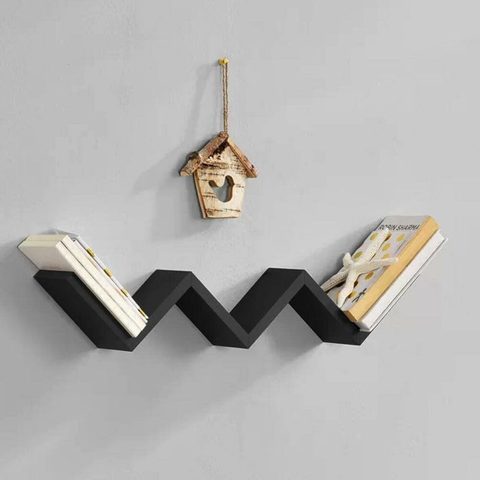 Mensola Parete Moderna Design Zig Zag Mensole Muro Scaffale 3 Ripiani Nero