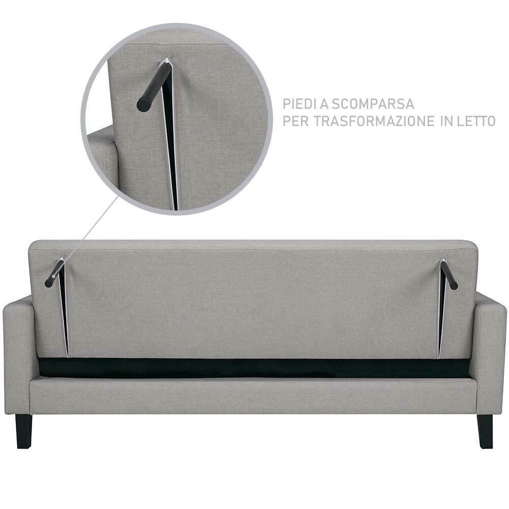 Divano Letto Clic Clac 3 Posti Tessuto Imbottito Braccioli Grigio Ligh 204x85x81