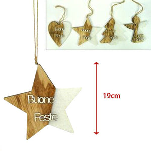 4 Appendini Natale In Legno Ovatta Forma Stella Albero Angelo Cuore Con Scritta