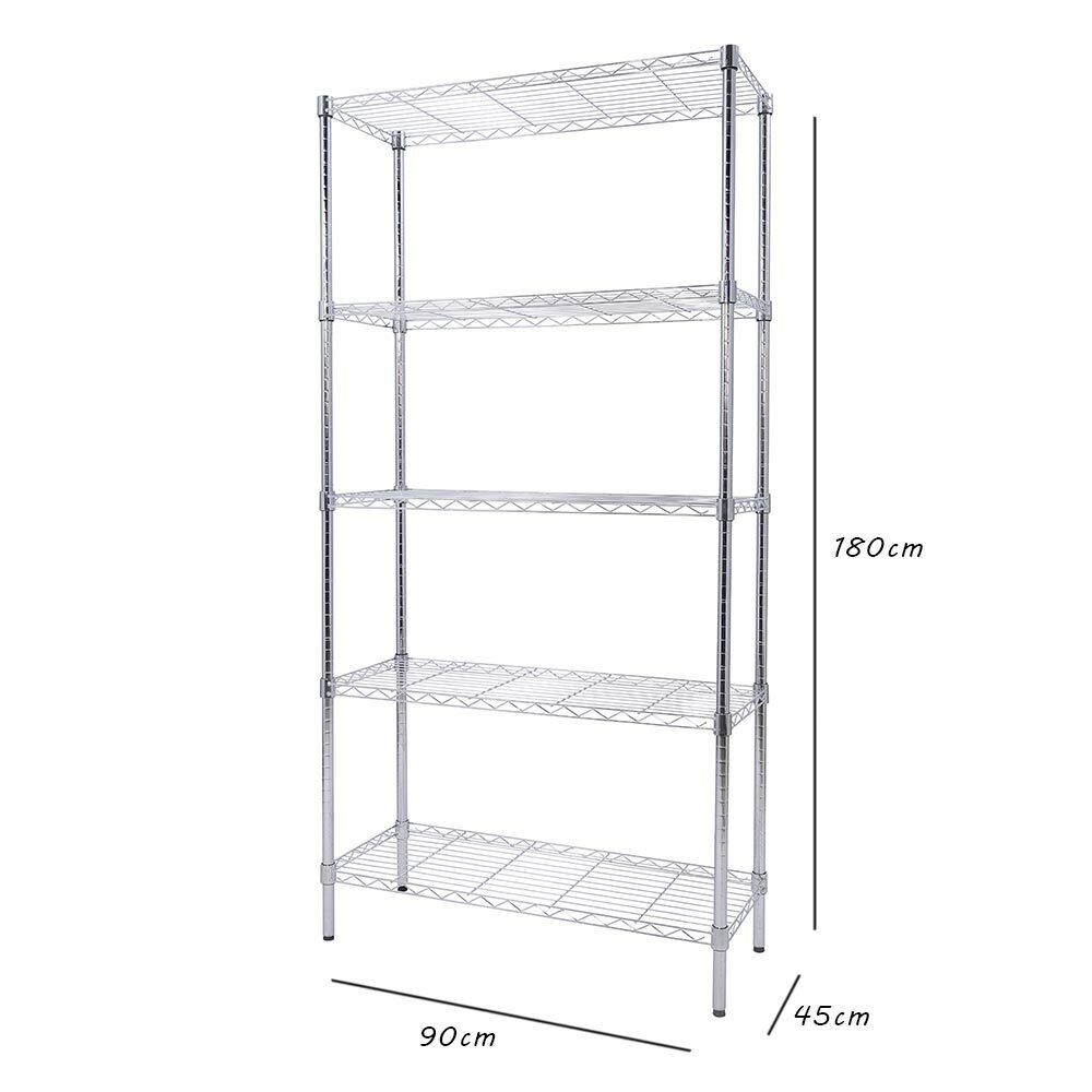 Scaffale 5 Ripiani 90x45x180cm in Acciaio Inox Cromato Mobile Libreria Multiuso