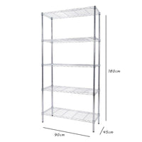 Scaffale 5 Ripiani 90x45x180cm in Acciaio Inox Cromato Mobile Libreria Multiuso