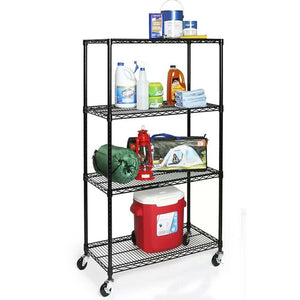 Scaffale 4 Ripiani Acciaio Mobile Libreria Multiuso 4 Ruote 90x45x180 Cromo Nero