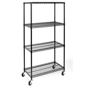 Scaffale 4 Ripiani Acciaio Mobile Libreria Multiuso 4 Ruote 90x45x180 Cromo Nero