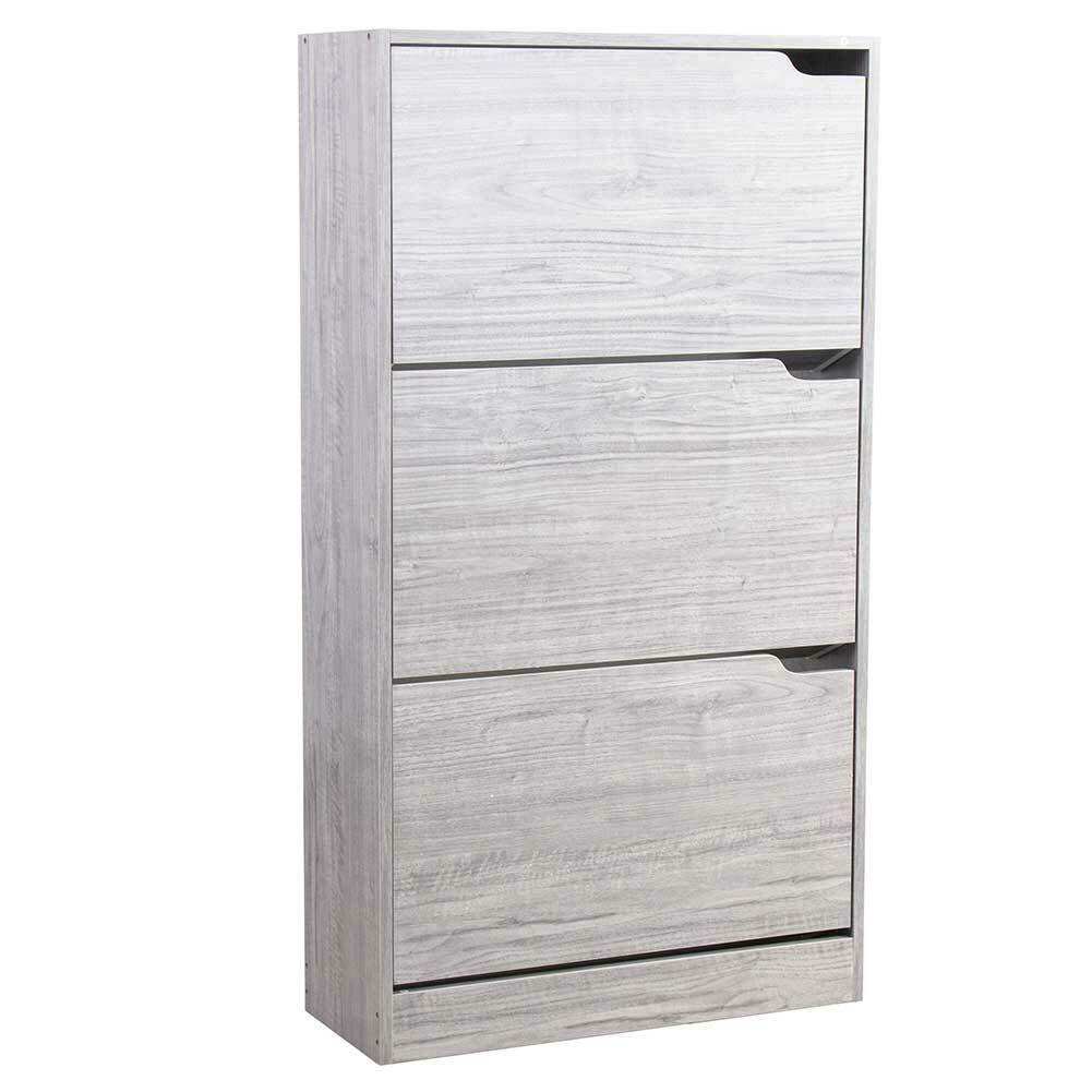 Scarpiera 3 Ante Ripiani Porta Scarpe Doppia Profondita Legno 63x24x115 Grigio