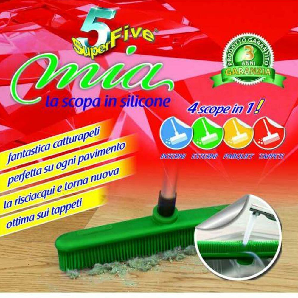 Scopa in Silicone Superfive Mia per Pavimenti Cattura Peli Per esterno e Interno