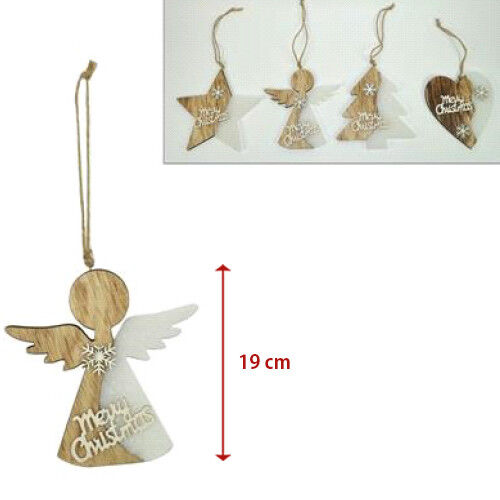 4 Appendini Natale In Legno Forma Stella Albero Angelo Cuore Con Scritta