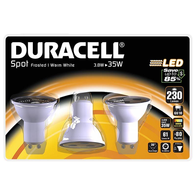 Lampadina a LED Duracell Set 3 pezzi Spot Light 3.8W bianco caldo