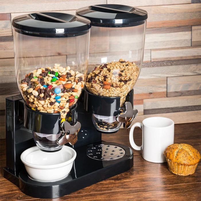 Dispenser Storage Doppio Contenitore Dosatore Distributore Cereali Pasta Nero