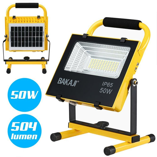 Lampada Faro Lavoro Portatile con Pannello Solare 50W 504lm Luce Emergenza SOS