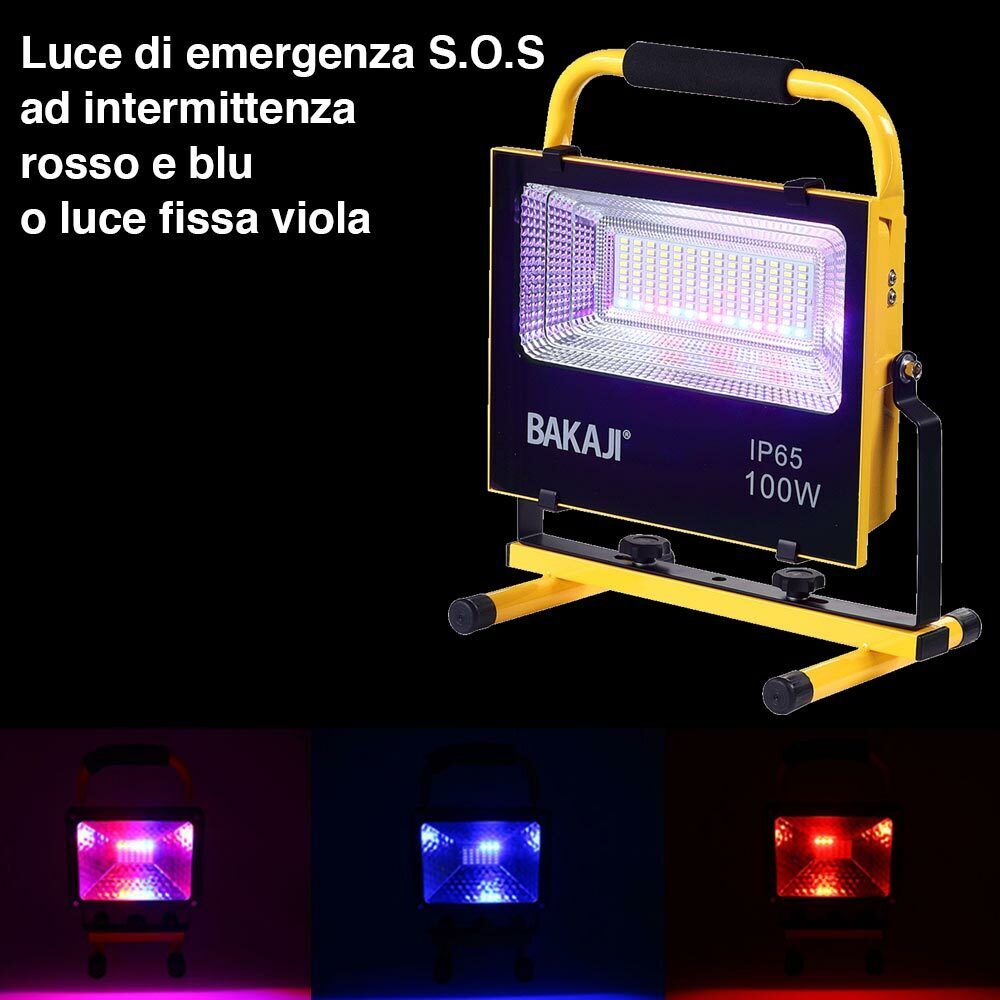 Lampada Faro Lavoro Portatile con Pannello Solare 100W 1000lm Luce Emergenza SOS