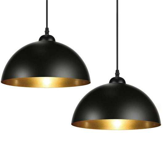 Coppia Lampadari Sospensione Moderno Design Industriale Lampada Metallo Nero Oro