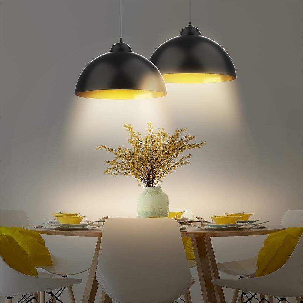 Coppia Lampadari Sospensione Moderno Design Industriale Lampada Metallo Nero Oro