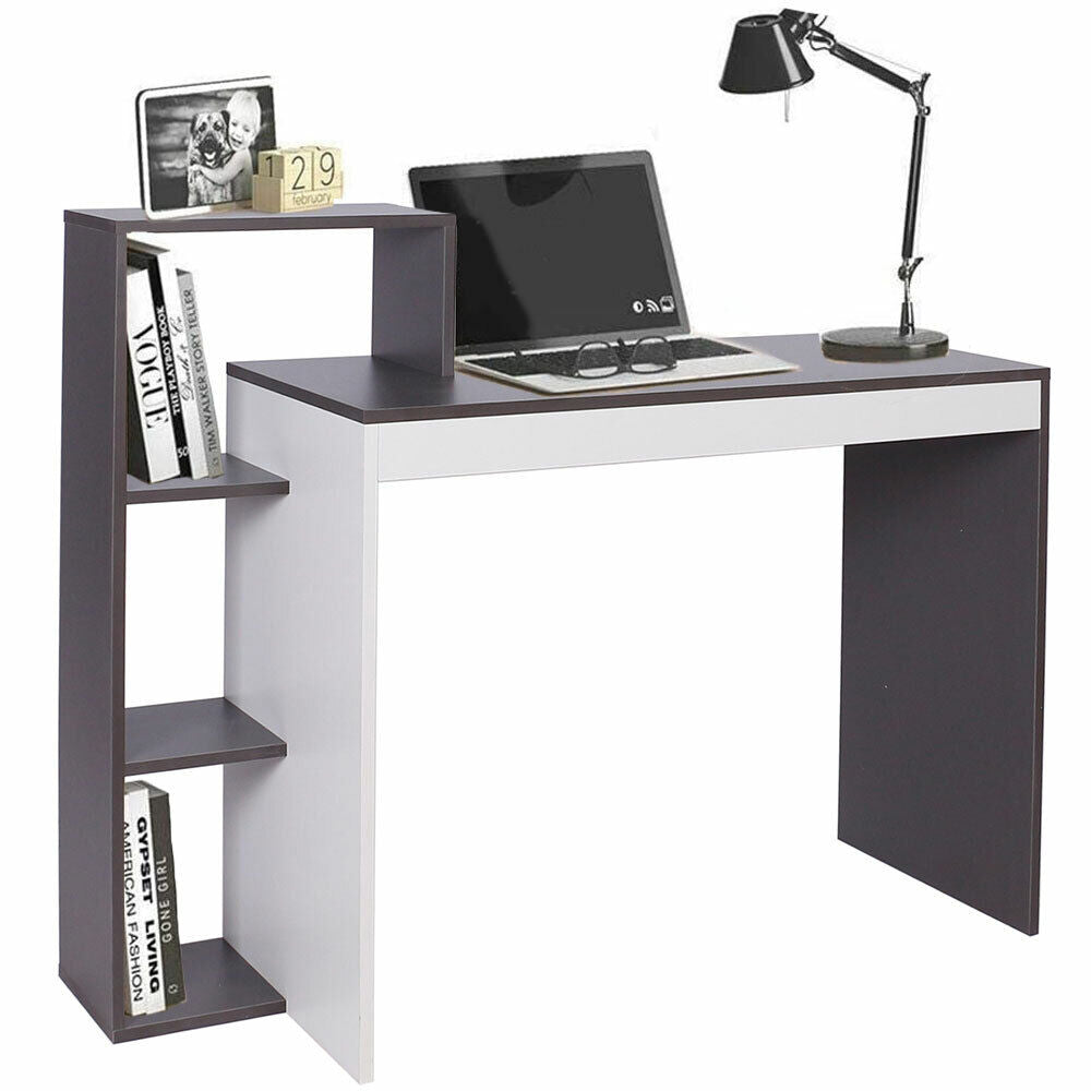 Scrivania Libreria 4 Ripiani Tavolo Porta Pc Computer Legno Casa Ufficio Grigio