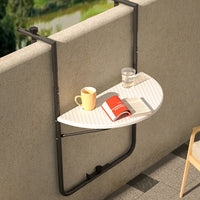 Tavolo Tavolino Ringhiera Esterno Balcone Pieghevole Metallo e Polyrattan Bianco