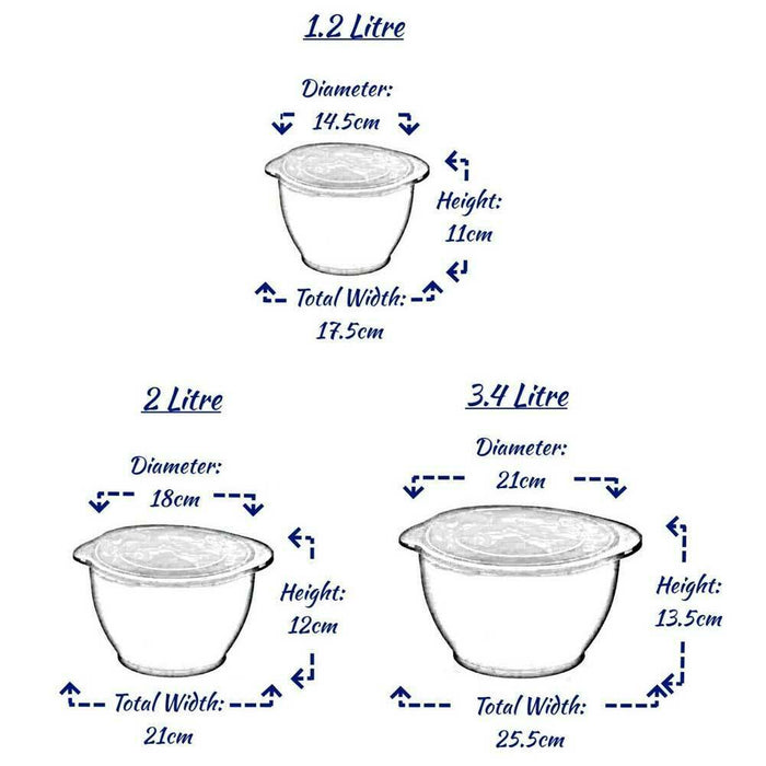 Set 3 Ciotole Insalatiere Contenitori Alimenti Cuciina in Plastica con Coperchio