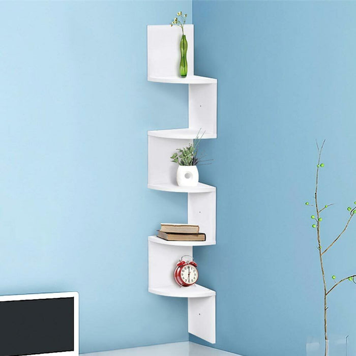 Libreria Scaffale Mensole Parete Angolare Moderna 5 Ripiani ad Angolo Bianco