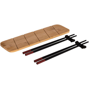 Set 4 Pezzi Sushi Stile Orientale 2 Paia di Bacchette 1 Vassoio 2 Portabacchette