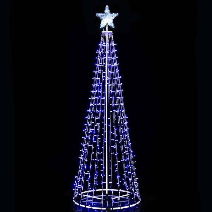 Albero Natale Luminoso 220cm 592 LED BLU 8 Giochi Luce Metallo Esterno