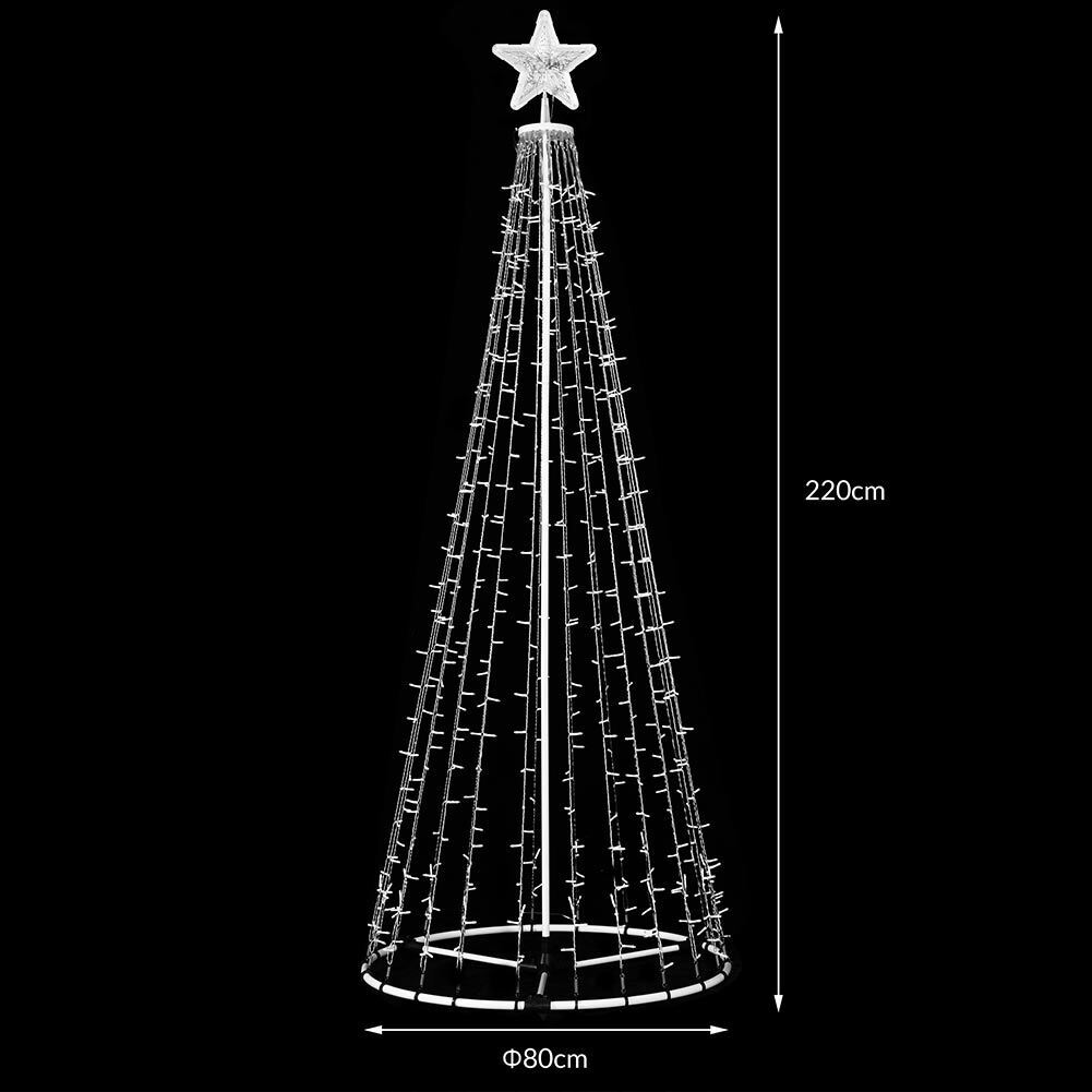 Albero Natale Luminoso 220cm 592 LED BLU 8 Giochi Luce Metallo Esterno