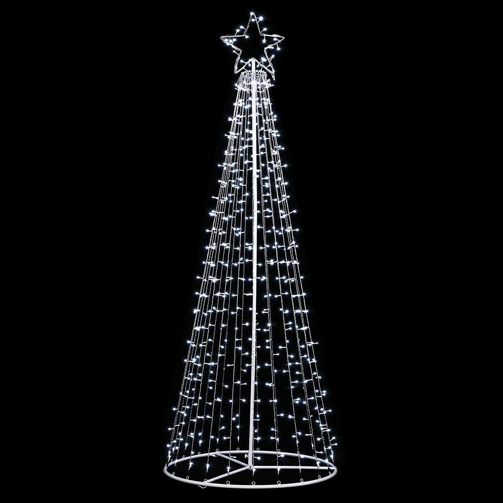 Albero Natale Luminoso 224cm 592 LED Bianco Freddo 8 Giochi Luce Metallo Esterno