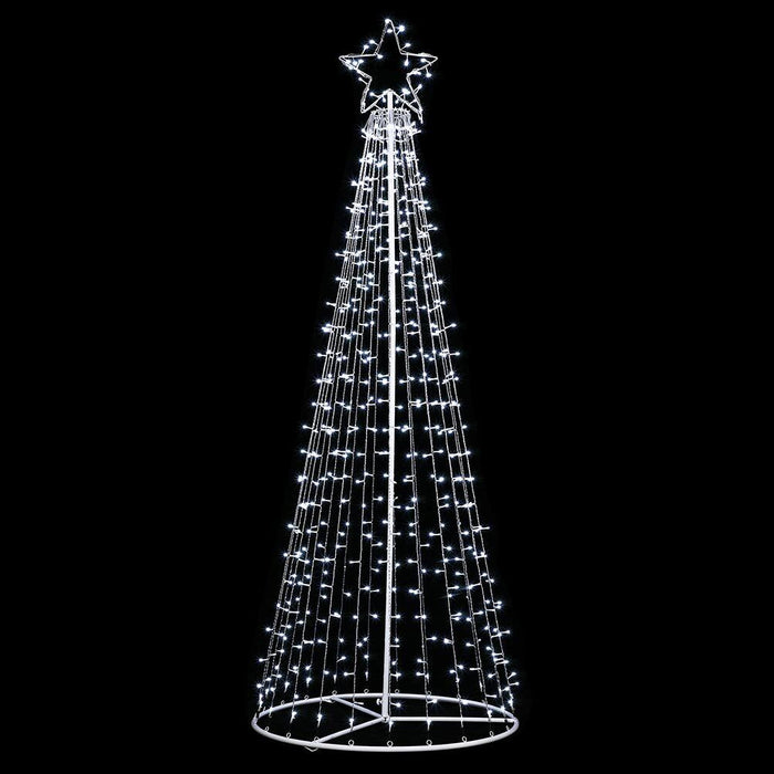 Albero Natale Luminoso 224cm 592 LED Bianco Freddo 8 Giochi Luce Metallo Esterno