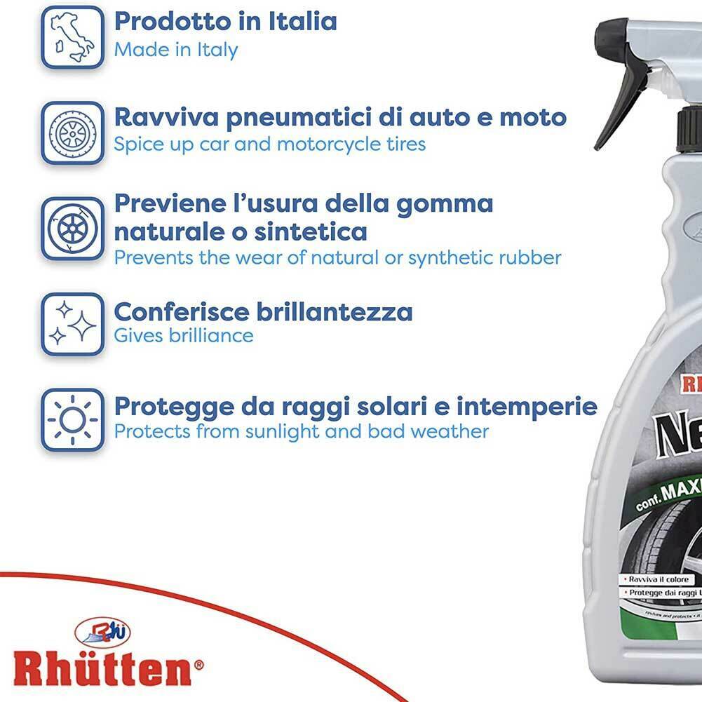 Rhutten Nero Gomme Protettivo Ruote Ravviva Rinnova Pneumatici Auto Moto 750ml