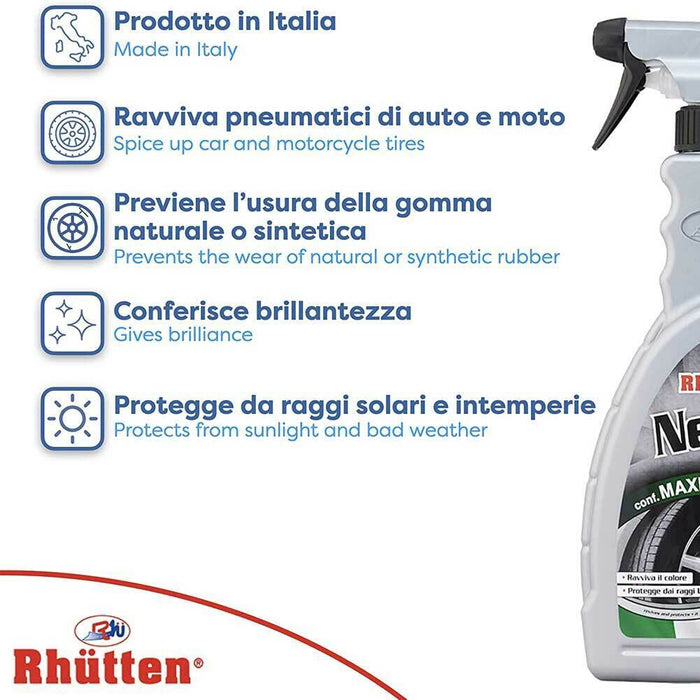 Rhutten Nero Gomme Protettivo Ruote Ravviva Rinnova Pneumatici Auto Moto 750ml