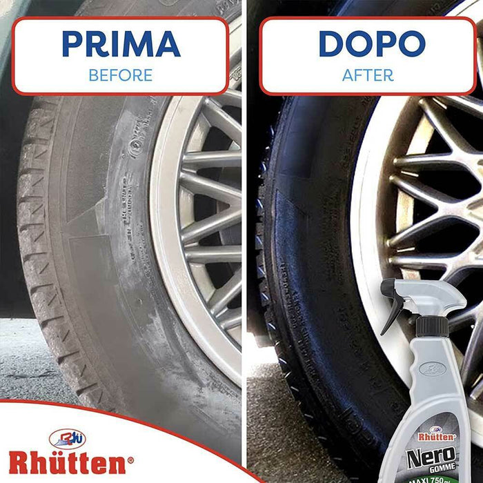 Rhutten Nero Gomme Protettivo Ruote Ravviva Rinnova Pneumatici Auto Moto 750ml