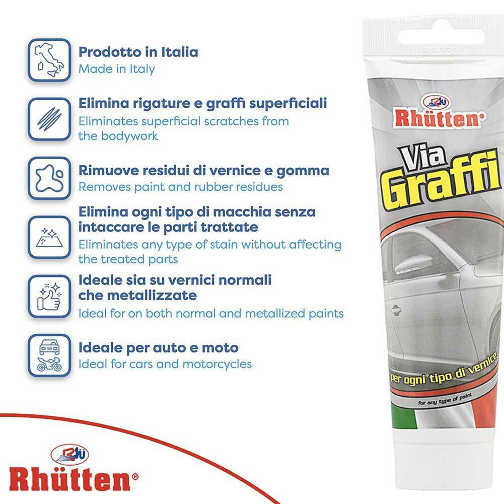 Rhutten Pasta Abrasiva Riparazione Graffi Rigature Carrozzeria Auto Moto 150gr