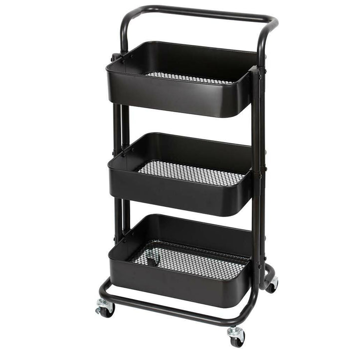 Carrello Trolley Cucina in Metallo 3 Ripiani 43x36x85 4 Ruote Salvaspazio Nero