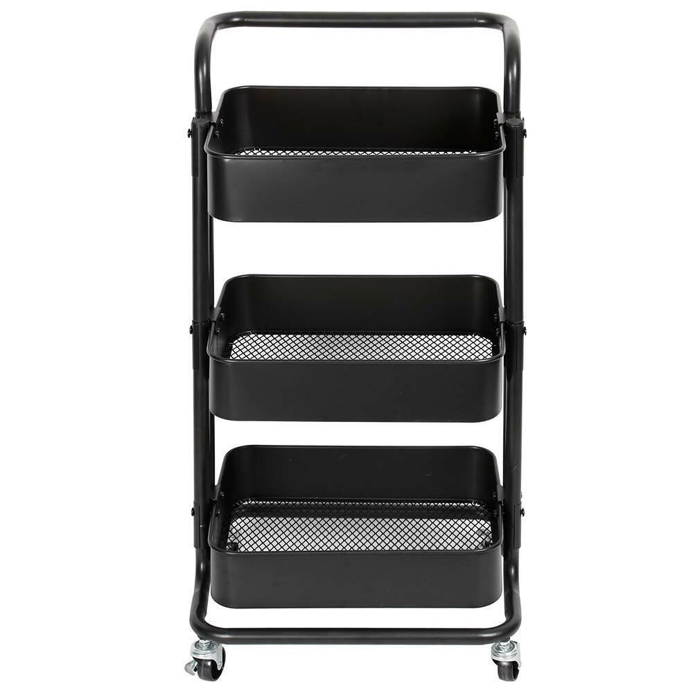 Carrello Trolley Cucina in Metallo 3 Ripiani 43x36x85 4 Ruote Salvaspazio Nero