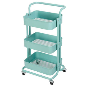 Carrello Trolley Cucina in Metallo 3 Ripiani 43x36x85 4 Ruote Salvaspazio Blu