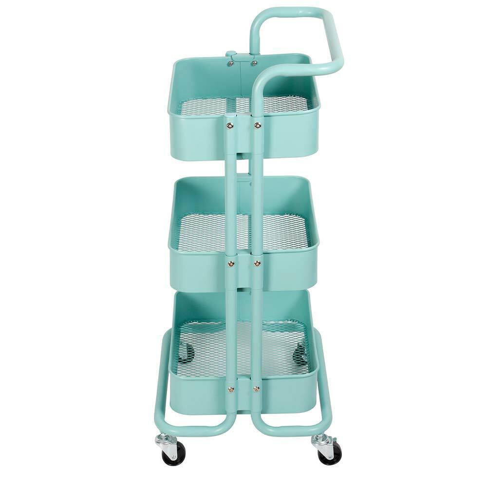 Carrello Trolley Cucina in Metallo 3 Ripiani 43x36x85 4 Ruote Salvaspazio Blu