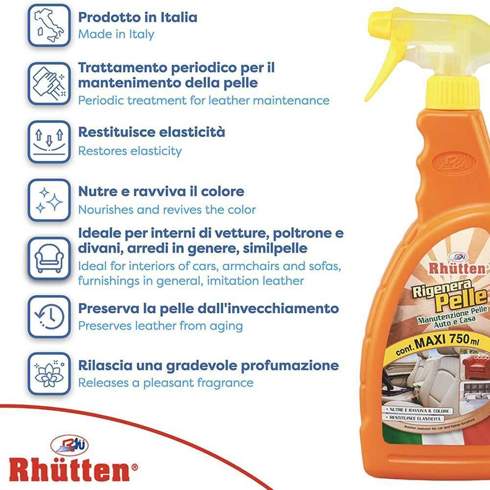 Rhutten Rigenera Pelle Ecopelle Interni Auto e Casa Detergente Profumato 750ml