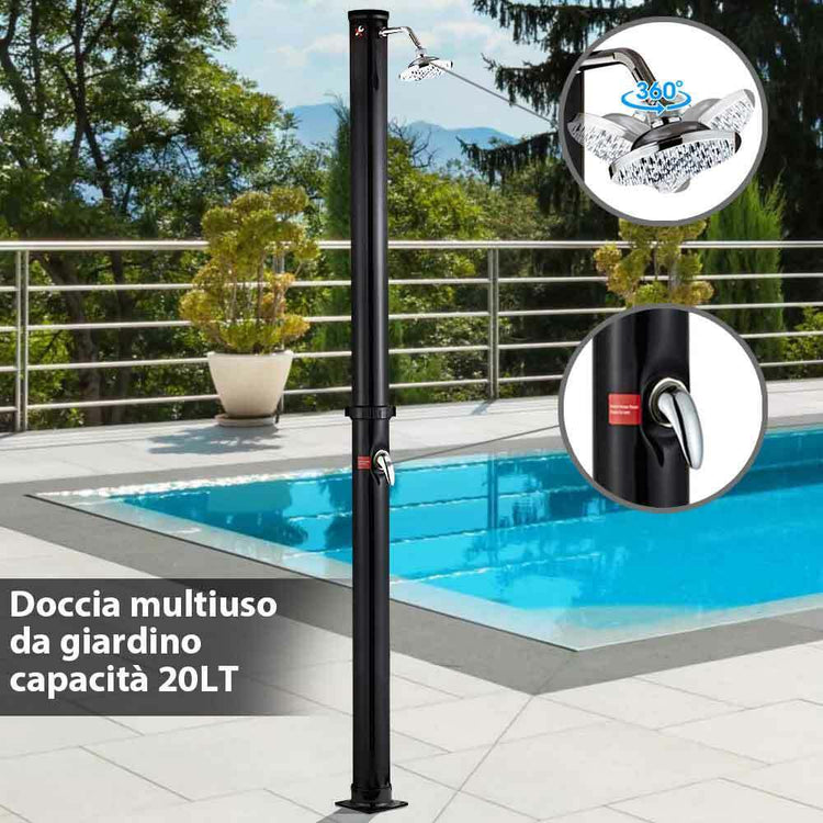 Doccia Solare Giardino Piscina Esterno 20Lt Miscelatore Acqua Calda Campeggio