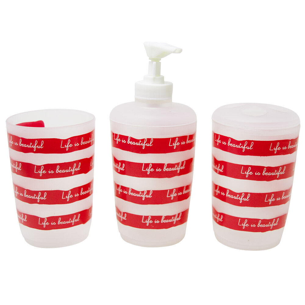 Set Bagno Cestino 6pz Dispenser Portasapone Bicchiere Portaspazzolini Assortiti