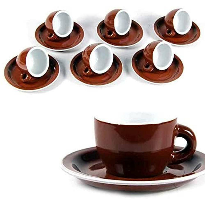 Servizio Set 6 Tazzine da Caffe Tazzina in Ceramica con Piattino Marrone 85ml