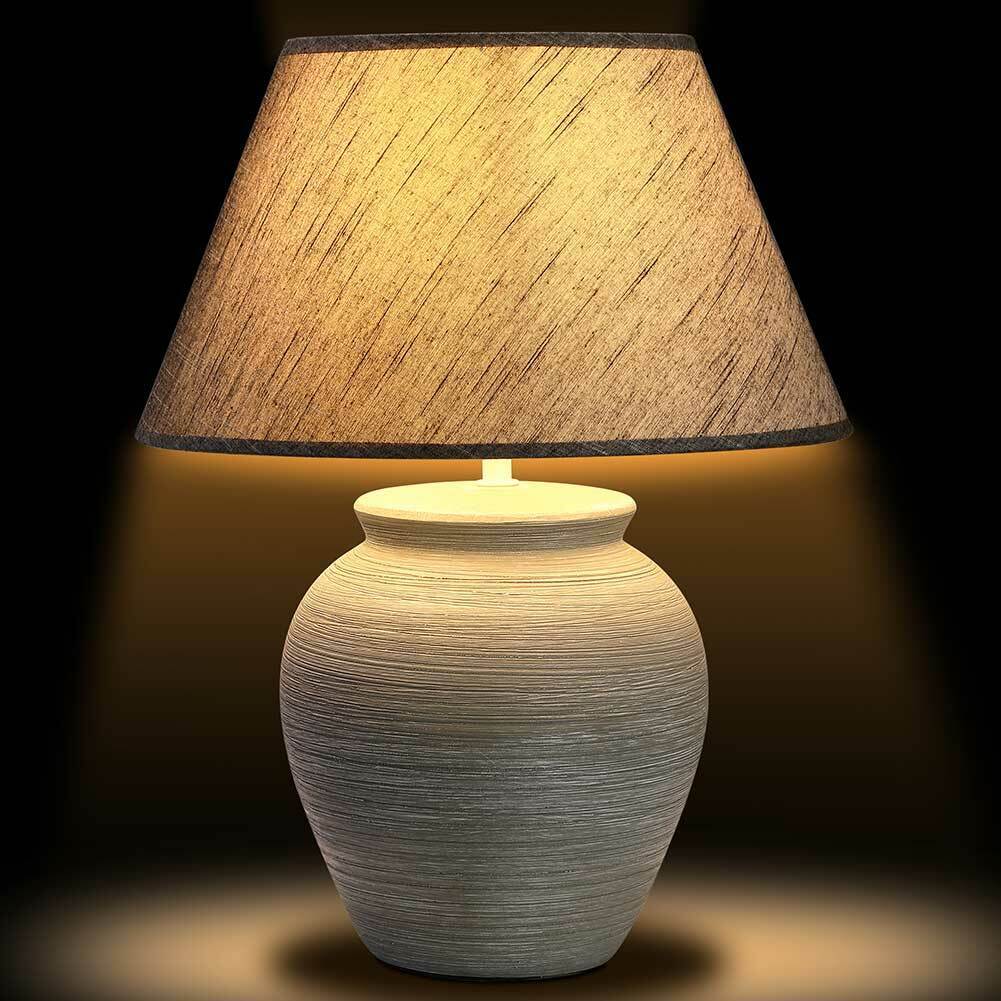 Lampada da Tavolo Lume Comodino Ceramica Tessuto Grigio Design Moderno Abatjour